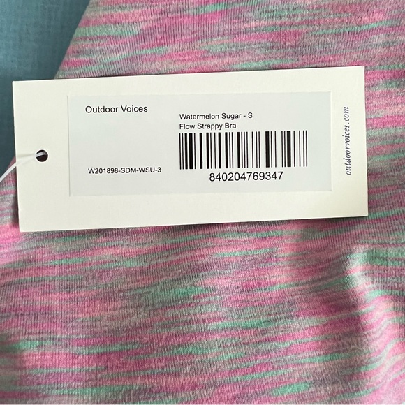 NWT Outdoor Voices Flow Watermelon Sugar Strappy FreeForm Pink Green Sports Bra - Picture 9 of 11